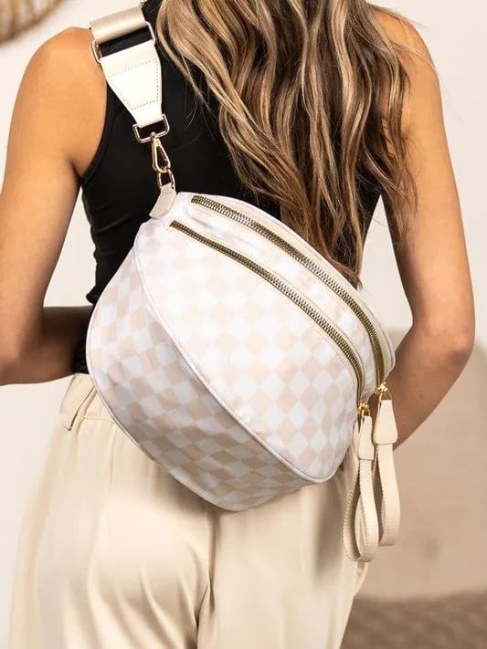 Nuvore Crossbody Comfort Bag - Checkered Pattern, Adjustable Strap, Large Capacity Bum Bag