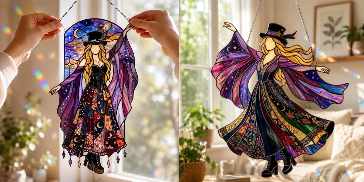 ๐ฅ LAST DAY 57% OFF - ๐ Stevie Nicks ๐ค Handmade Stained Glass Spinning Suncatcher