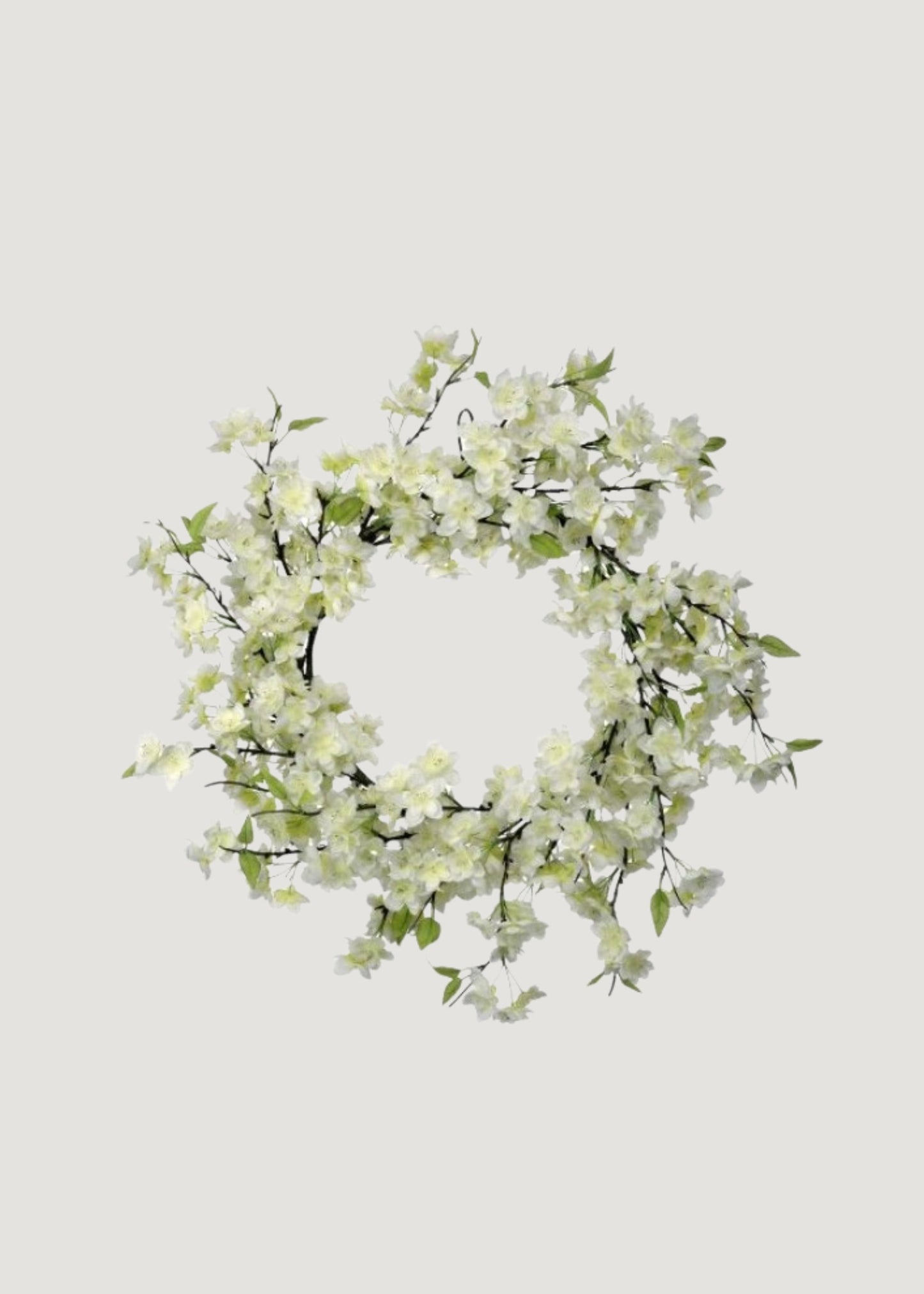 White Cherry Blossom Artificial Flower Wreath - 20"