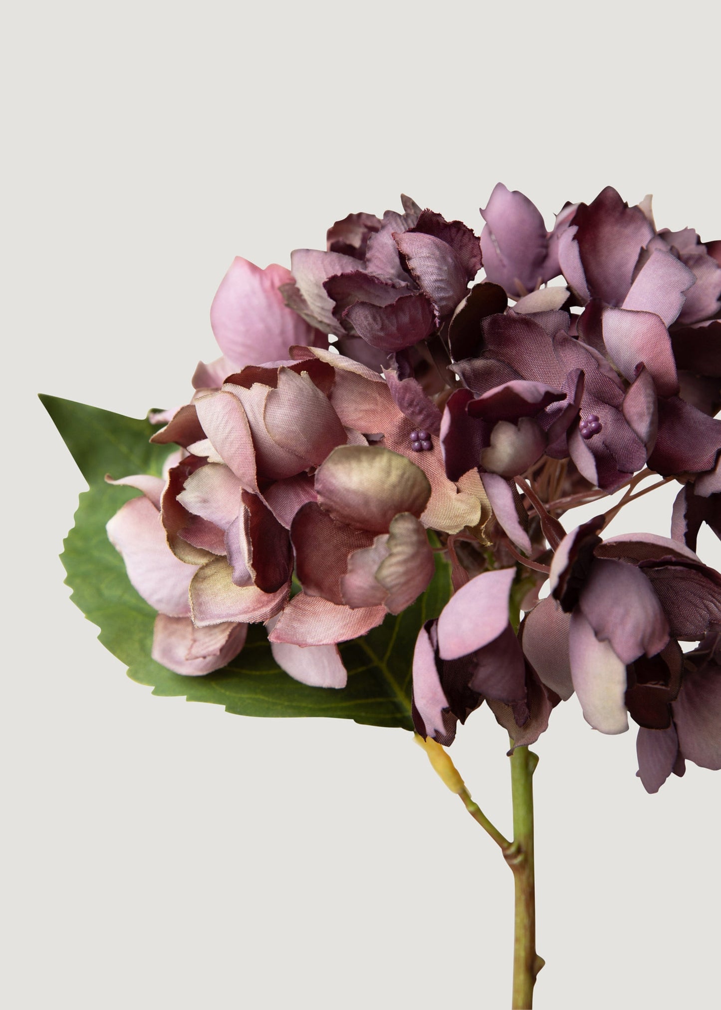Vintage Plum Dried Look Fake Hydrangea Flower - 13.75"