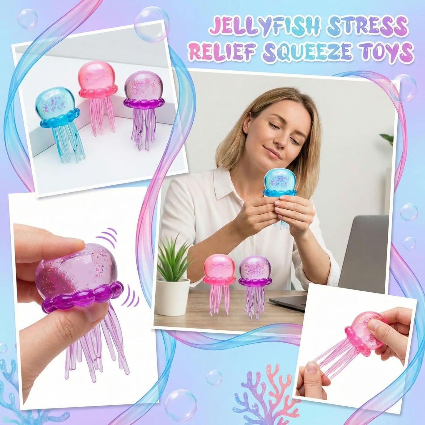 🐙✨🐣EASTER SALE 49% OFF! ✨ Cute Glitter Jellyfish Squishy, Easter Basket Stuffer for Kids