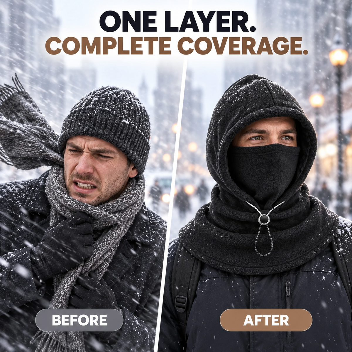 3-in-1 Winter Fleece Balaclava Hood Warm Face, Ear & Neck Cover