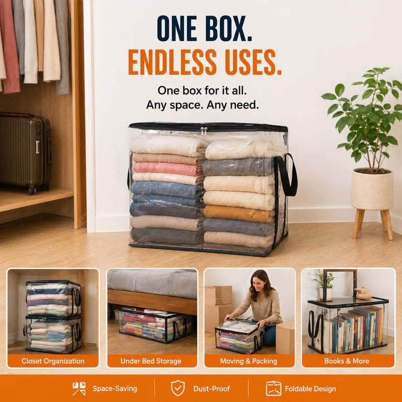 📦Large Heavy-Duty Thick Clear Storage Bag for Clothes, Moving & Storage