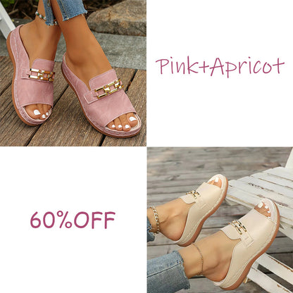 🎁 Last Day Special: 70% OFF 🎁Newly upgraded women's wedge-heeled platform orthotic slippers