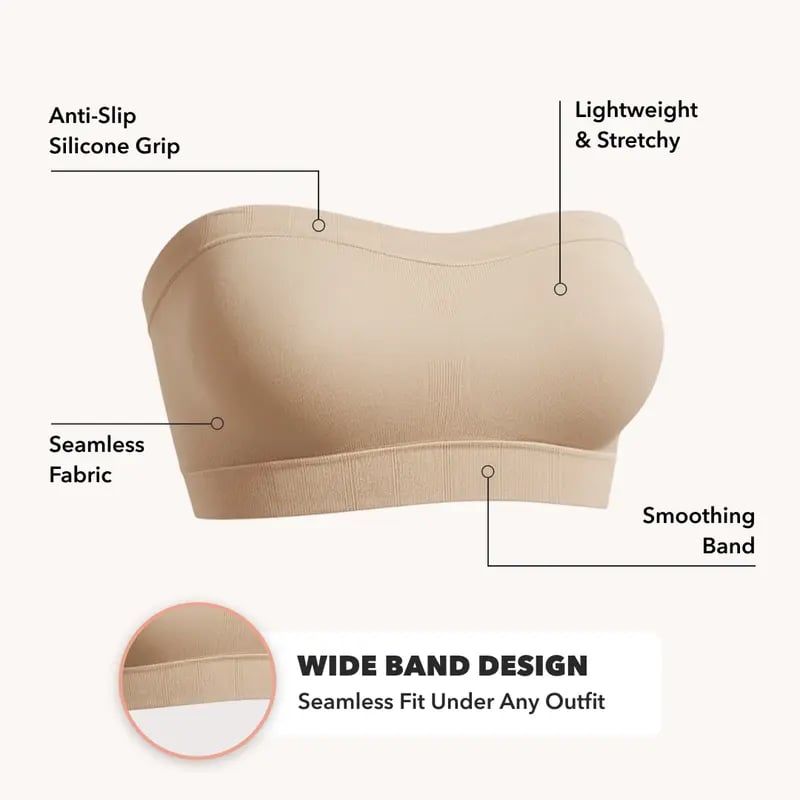 Anti-Slip Grip & Removable Straps✨Convertible Strapless Bandeau Bra with Wireless Comfort👍Suitable for All Body Types