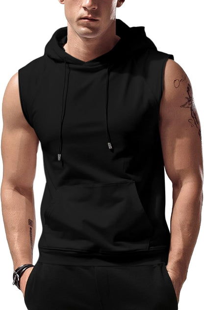 Men’s Sleeveless Workout Hoodie Tank Top – Gym Bodybuilding Cut Off Hoodie