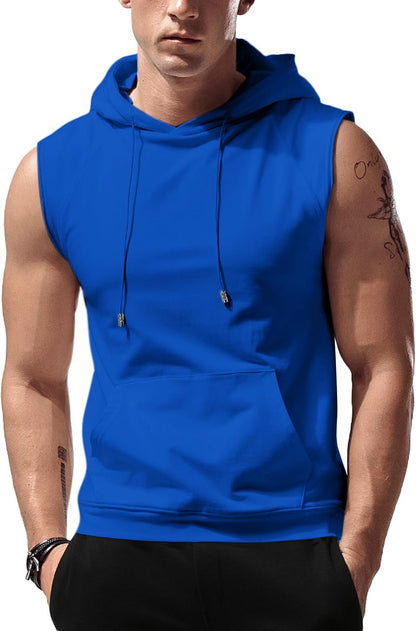 Men’s Sleeveless Workout Hoodie Tank Top – Gym Bodybuilding Cut Off Hoodie