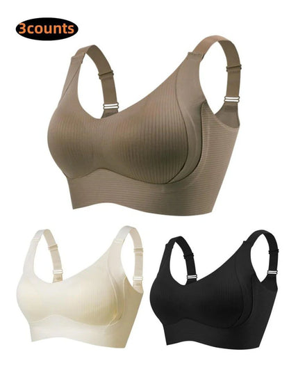 Women's Ribbed Push Up Adjustable Wireless Bra
