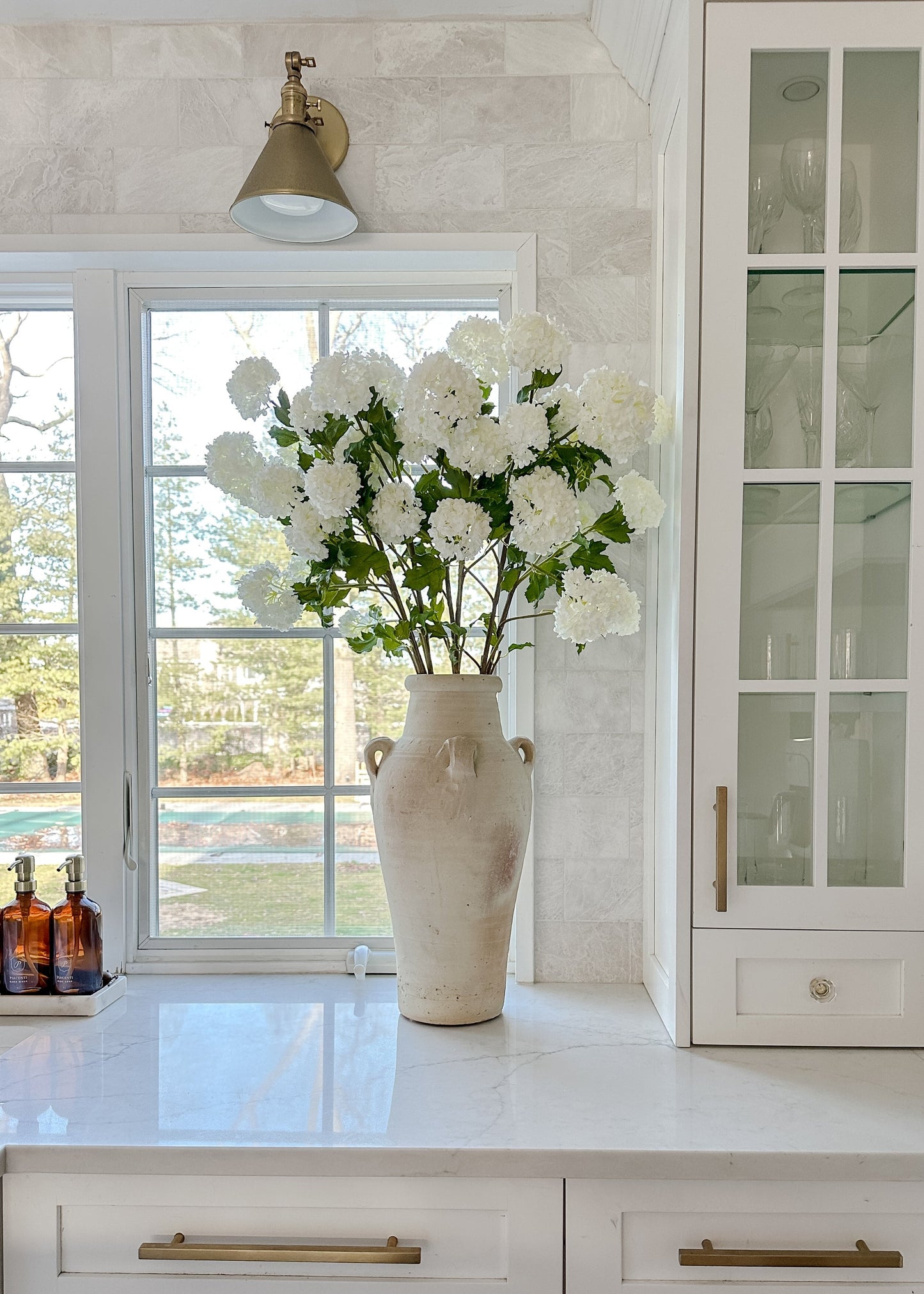Hortensia boule de neige artificiel blanc éclatant - 43,5"