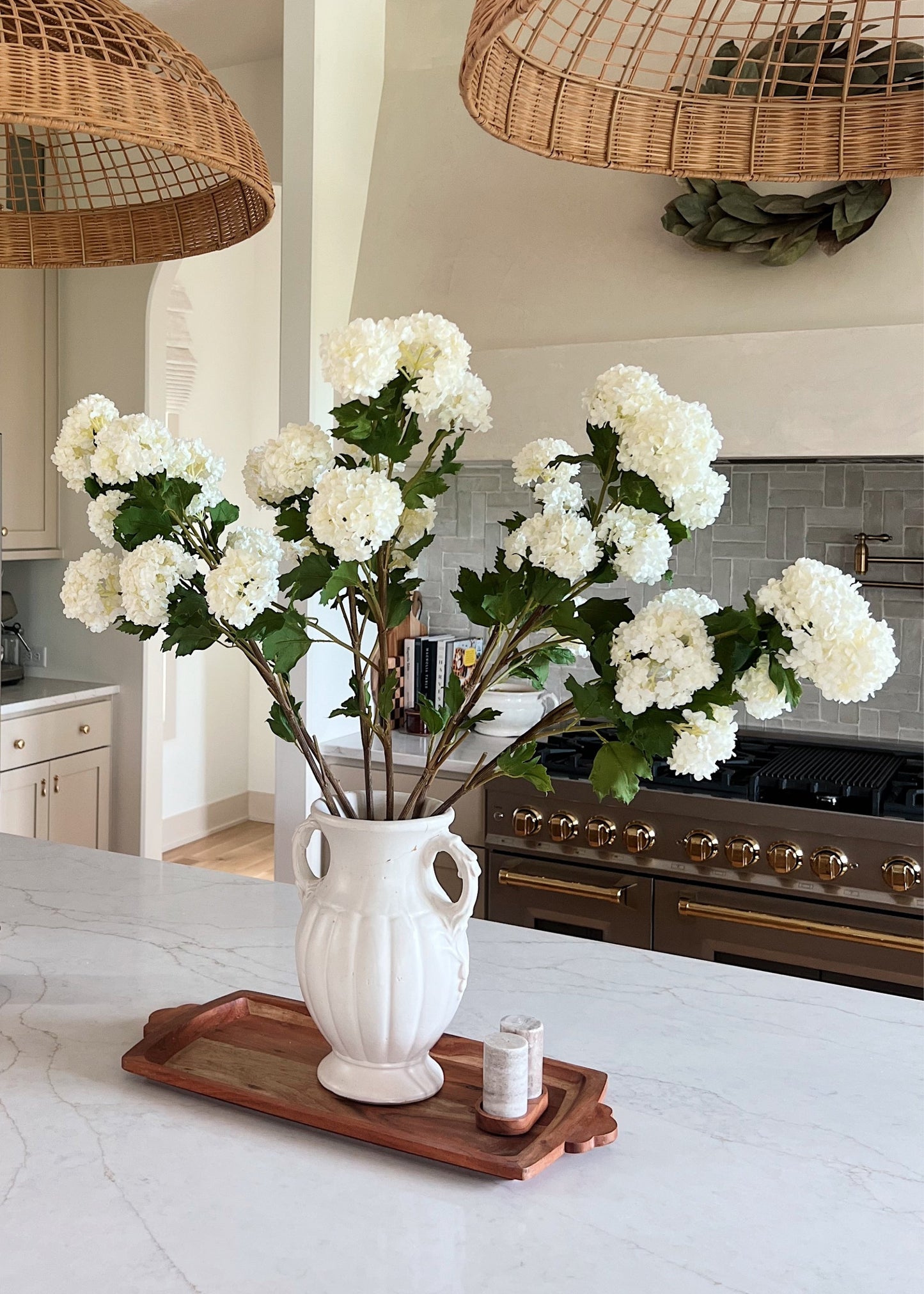 Hortensia boule de neige artificiel blanc éclatant - 43,5"
