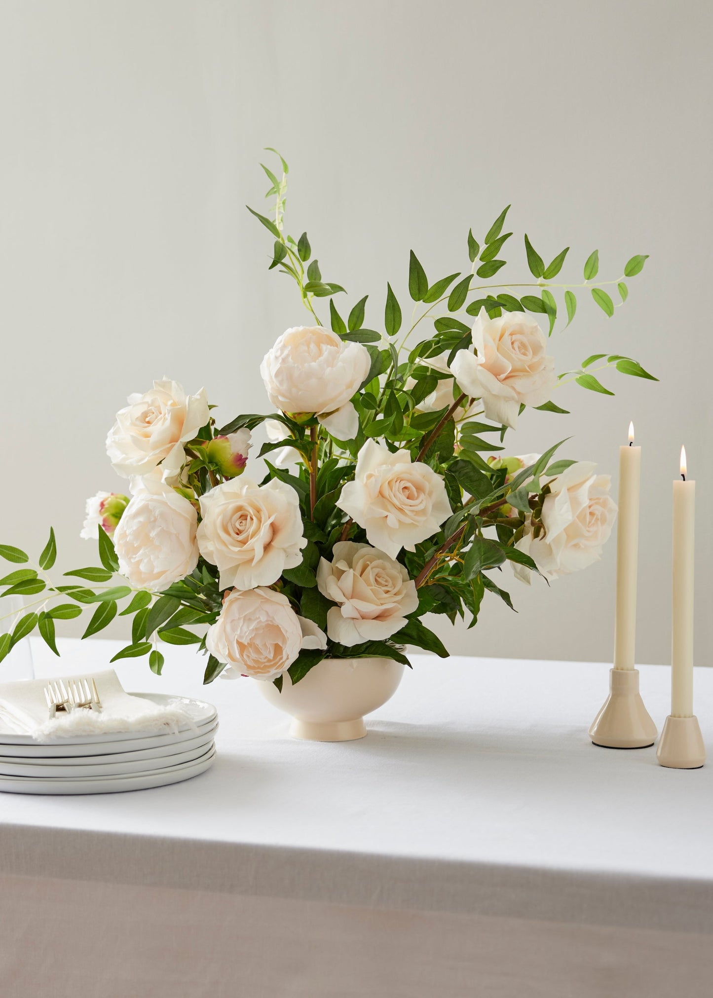 Real Touch Peony Faux Flower in Beige - 27"