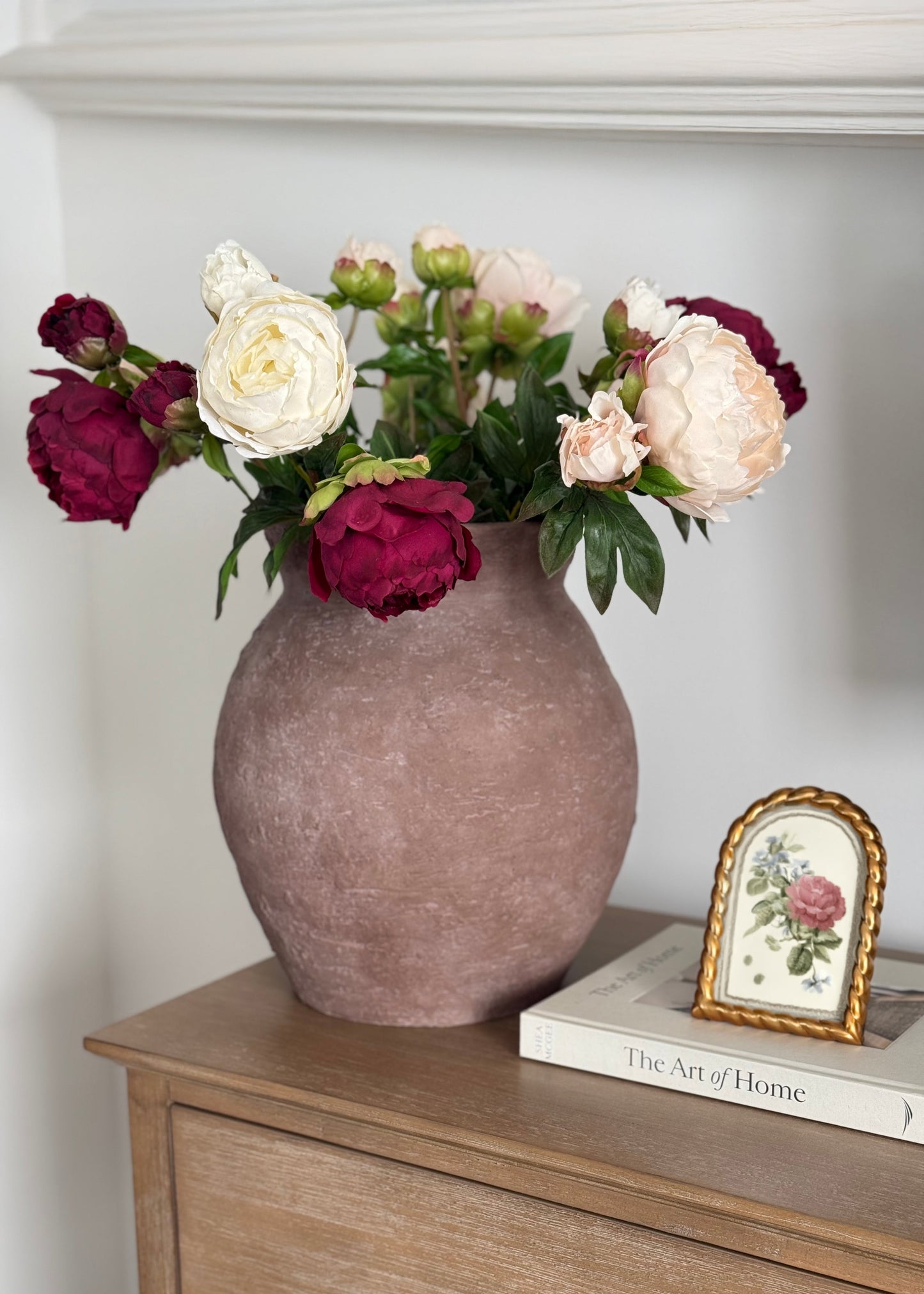 Real Touch Peony Faux Flower in Beige - 27"