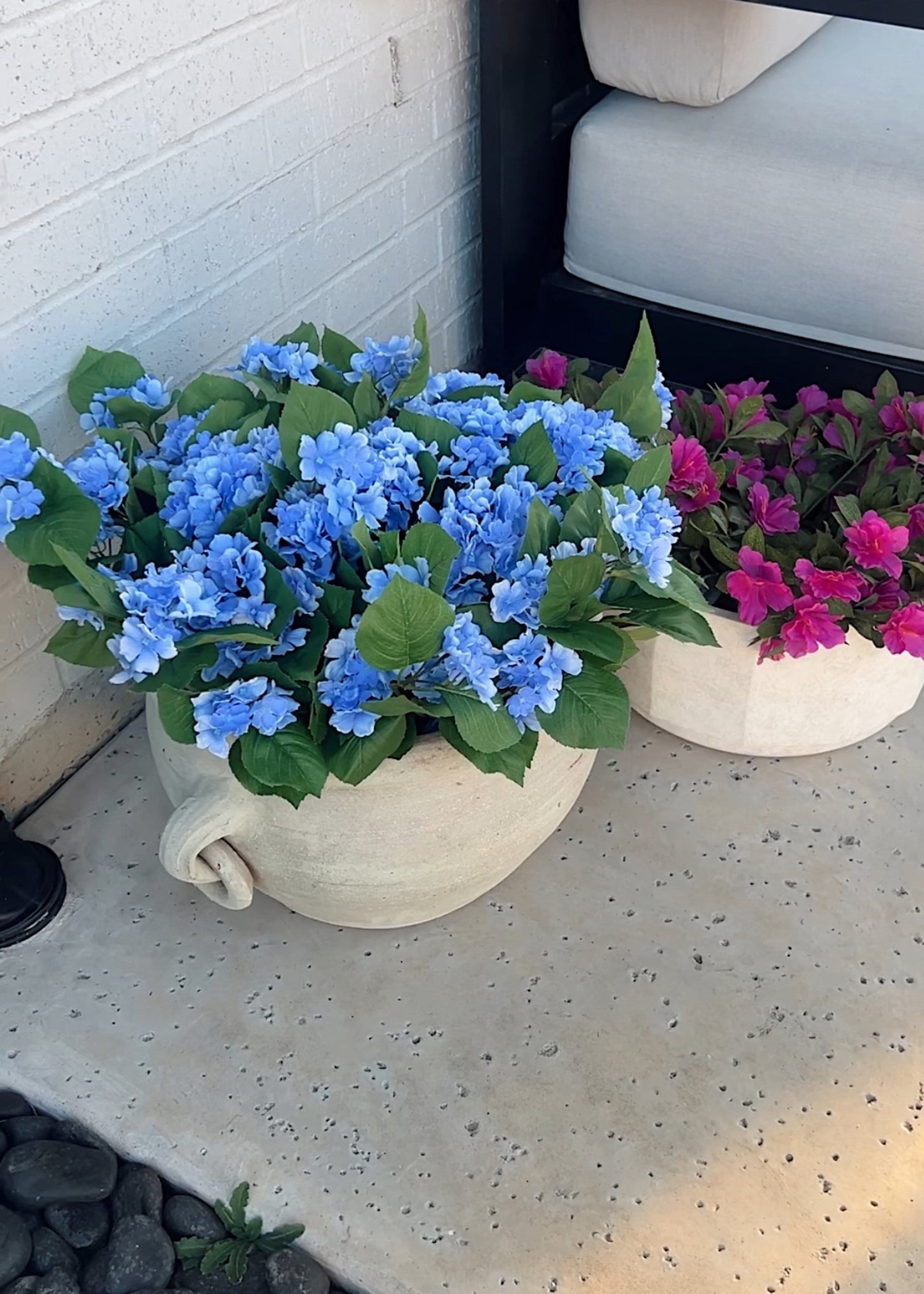 UV Treated Fake Outdoor Blue Hydrangea Hanging Bush - 27"