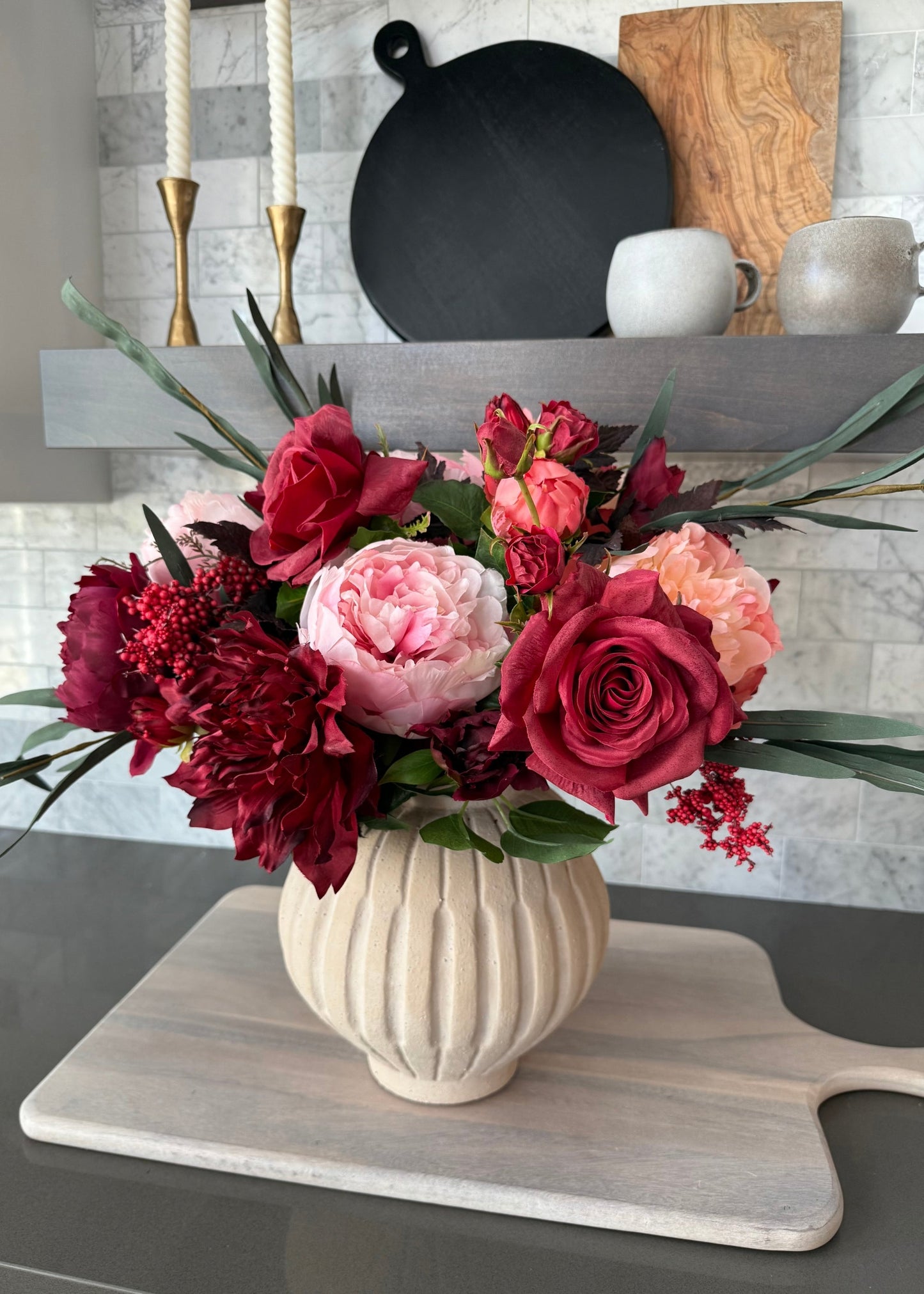 Pink Peony Faux Flower Bundle of Peonies - 21"