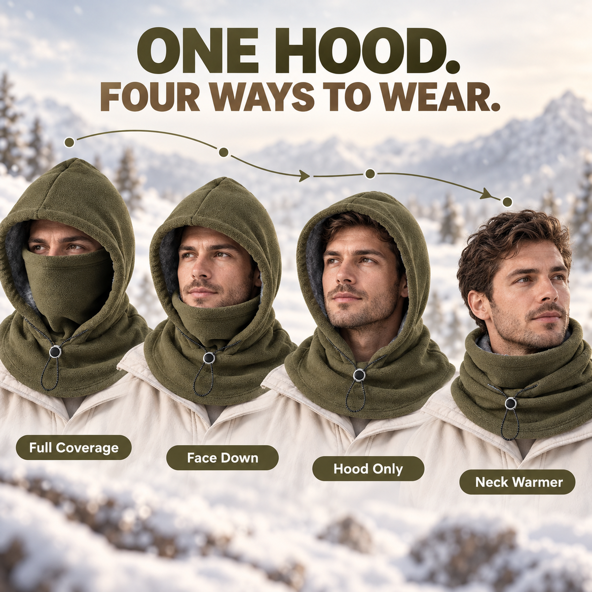 3-in-1 Winter Fleece Balaclava Hood Warm Face, Ear & Neck Cover