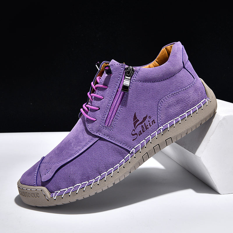 Women's Orthopedic Casual Leather Boots - Wide Toe, Arch Support, Waterproof, Pressure Relief for Everyday & Travel