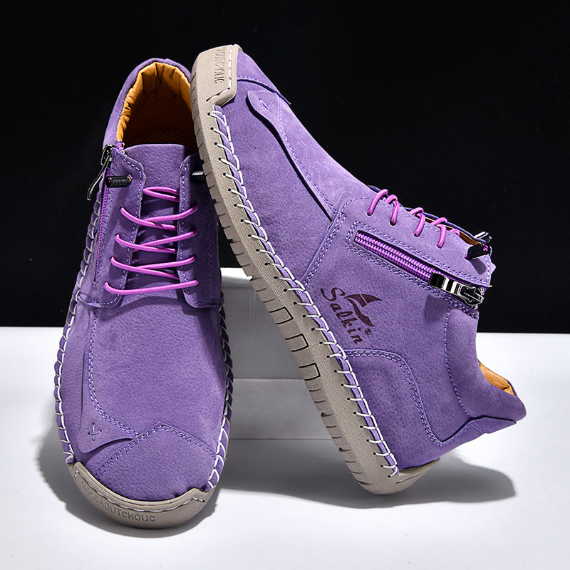 Women's Orthopedic Casual Leather Boots - Wide Toe, Arch Support, Waterproof, Pressure Relief for Everyday & Travel