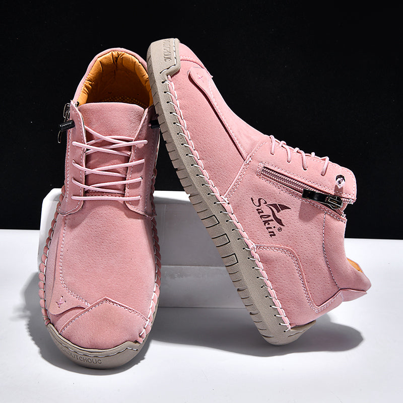 Women's Orthopedic Casual Leather Boots - Wide Toe, Arch Support, Waterproof, Pressure Relief for Everyday & Travel