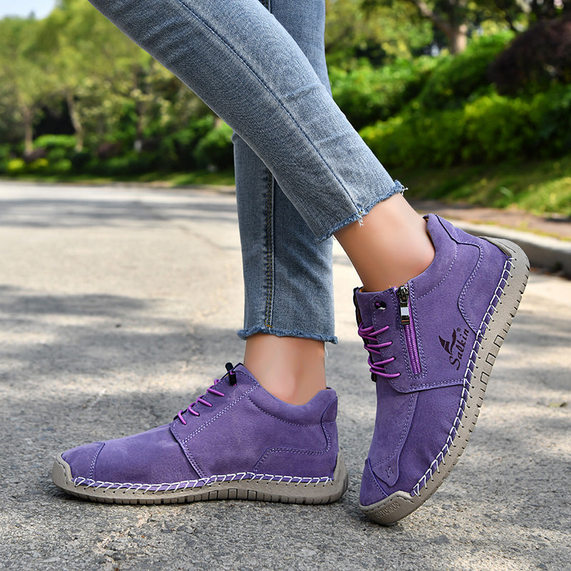Women's Orthopedic Casual Leather Boots - Wide Toe, Arch Support, Waterproof, Pressure Relief for Everyday & Travel
