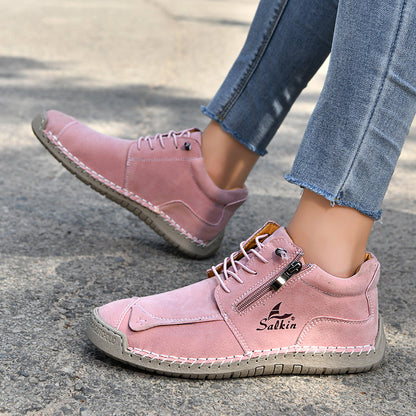 Women's Orthopedic Casual Leather Boots - Wide Toe, Arch Support, Waterproof, Pressure Relief for Everyday & Travel