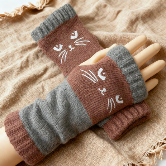 🔥❄️Women’s Knitted Fingerless Gloves with Cute Cat – Cozy, Stylish & Practical Winter Hand Warmers 🐾