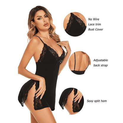 🔥Valentine's Day Hot Sale - 49% OFF🎁Lace Trim Slit Bowknot Decor Sleep Dress