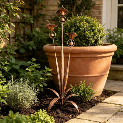 Copper Calla Lily Garden Stake with Bells – Elegant Outdoor Chime Decor 🌿
