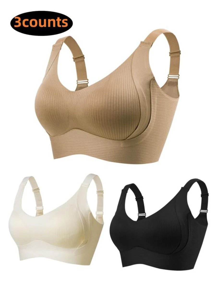 Women's Ribbed Push Up Adjustable Wireless Bra
