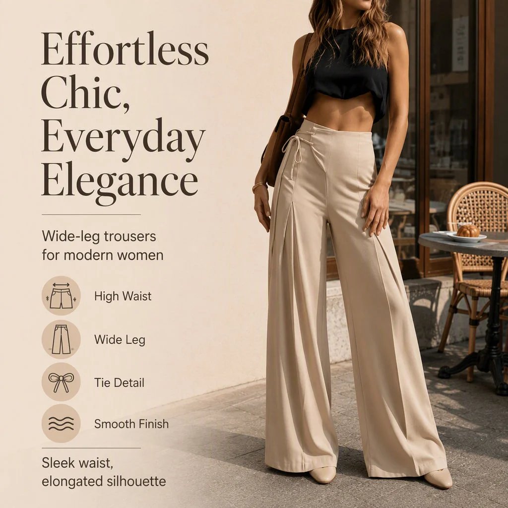 Women's Casual High-Waisted Wide-Leg Pants