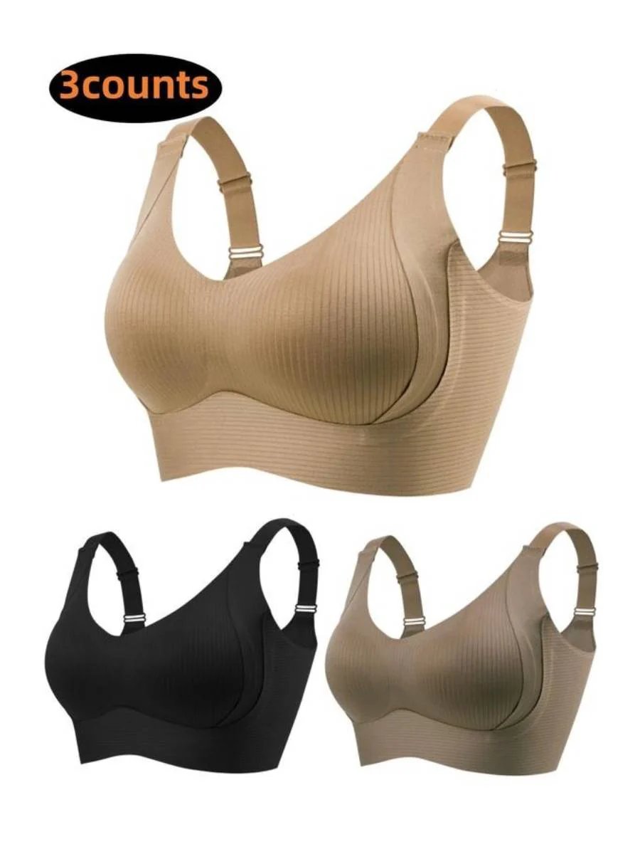 Women's Ribbed Push Up Adjustable Wireless Bra