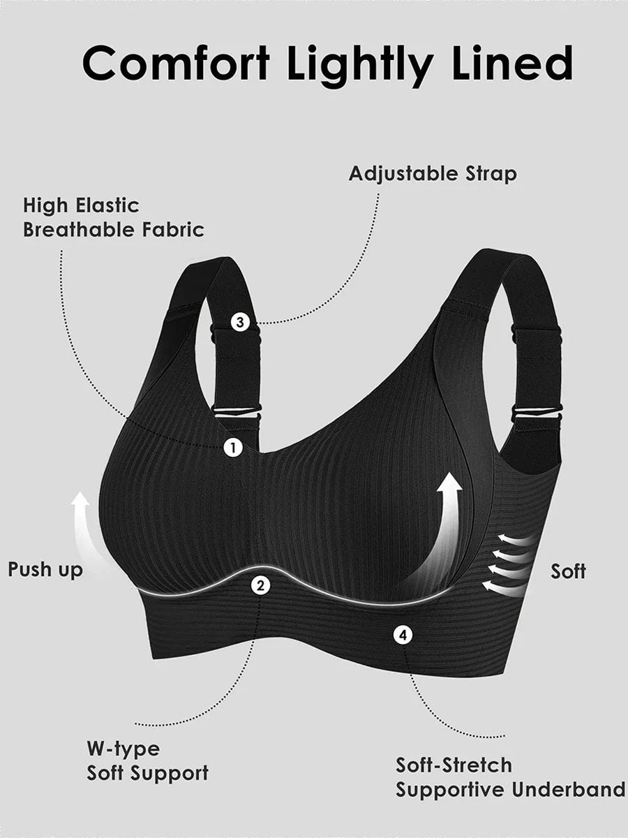 Women's Ribbed Push Up Adjustable Wireless Bra