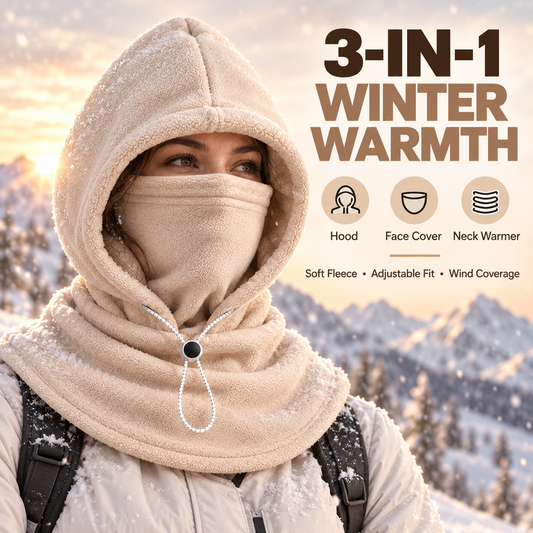 3-in-1 Winter Fleece Balaclava Hood Warm Face, Ear & Neck Cover