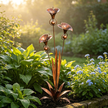 Copper Calla Lily Garden Stake with Bells – Elegant Outdoor Chime Decor 🌿