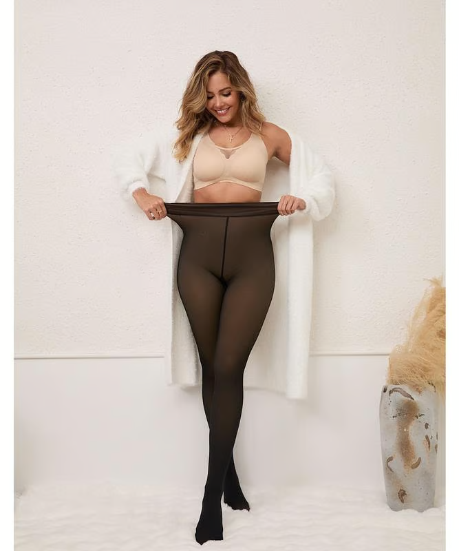 🌞Women's Fleece Lined Leggings Transparent Imitation Semi-Sheer Tights Warm High Waisted Opaque Leggings with Foot🌞