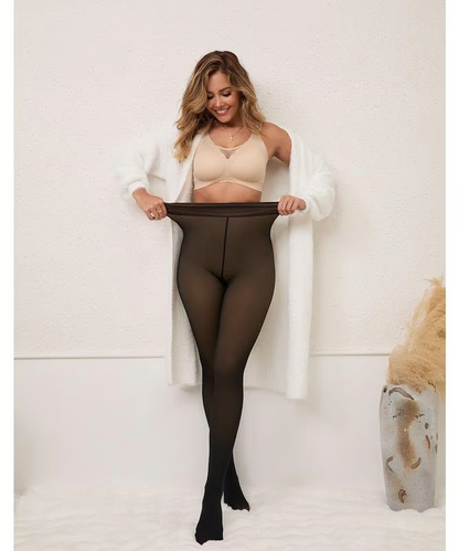 🌞Women's Fleece Lined Leggings Transparent Imitation Semi-Sheer Tights Warm High Waisted Opaque Leggings with Foot🌞