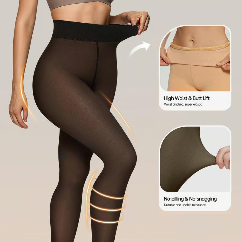 🌞Women's Fleece Lined Leggings Transparent Imitation Semi-Sheer Tights Warm High Waisted Opaque Leggings with Foot🌞