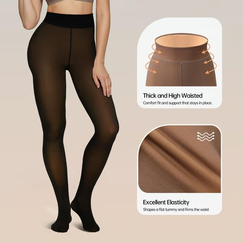 🌞Women's Fleece Lined Leggings Transparent Imitation Semi-Sheer Tights Warm High Waisted Opaque Leggings with Foot🌞