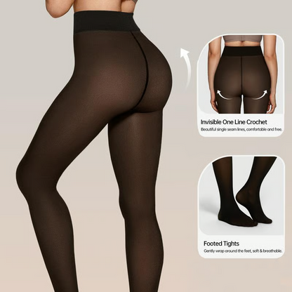 🌞Women's Fleece Lined Leggings Transparent Imitation Semi-Sheer Tights Warm High Waisted Opaque Leggings with Foot🌞