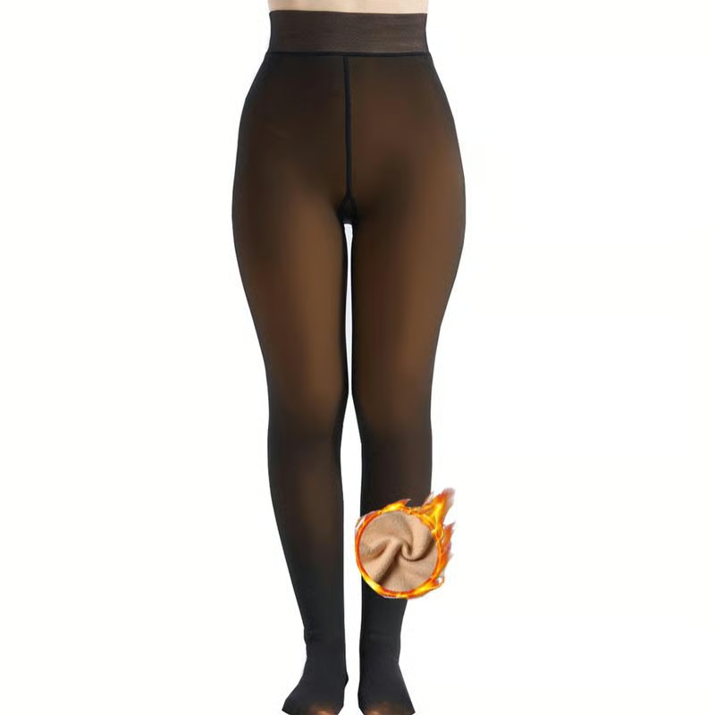 🌞Women's Fleece Lined Leggings Transparent Imitation Semi-Sheer Tights Warm High Waisted Opaque Leggings with Foot🌞