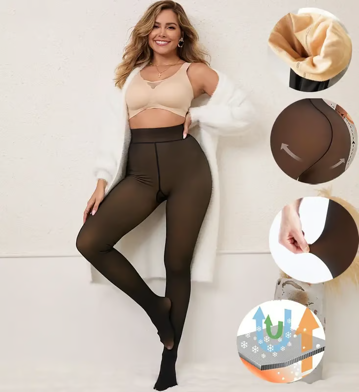 🌞Women's Fleece Lined Leggings Transparent Imitation Semi-Sheer Tights Warm High Waisted Opaque Leggings with Foot🌞