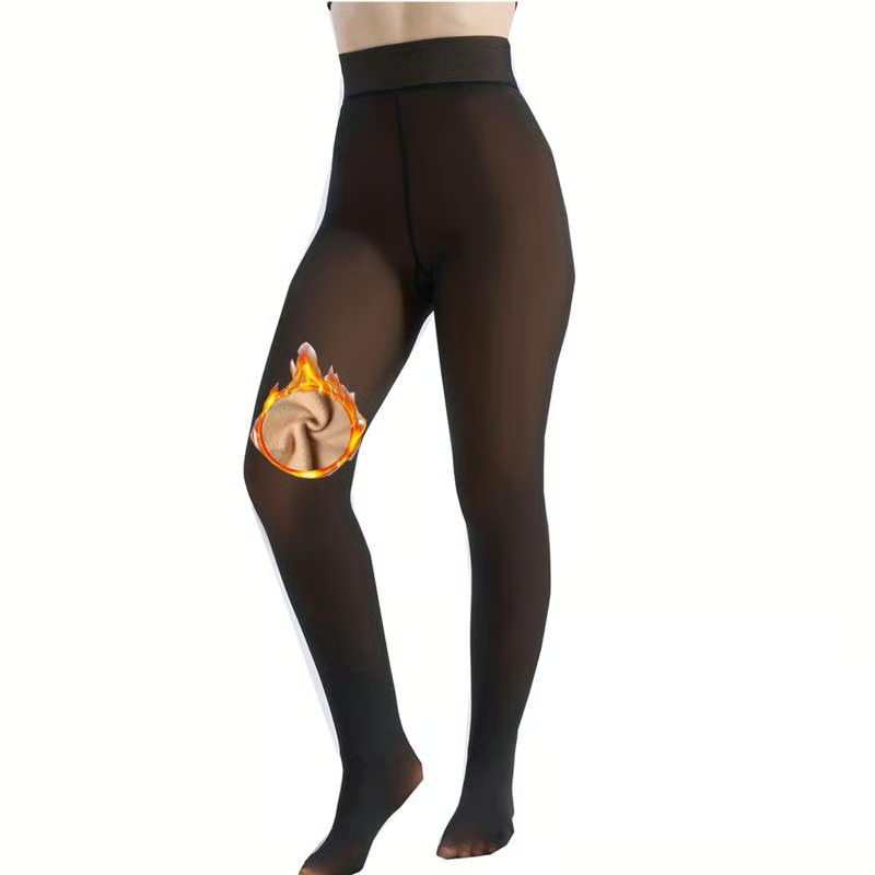 🌞Women's Fleece Lined Leggings Transparent Imitation Semi-Sheer Tights Warm High Waisted Opaque Leggings with Foot🌞