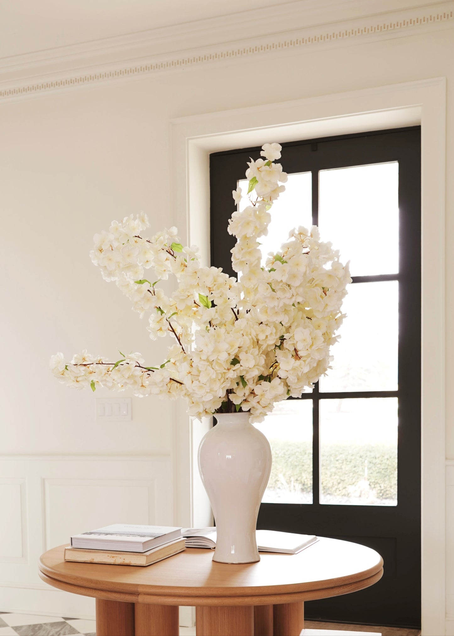 SALE - Faux Flowers Cherry Blossom Stem in Cream White - 44"